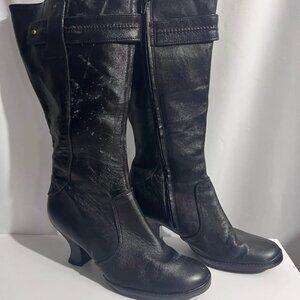 Y2k Vintage Indigo by Clarks Victorian Witch Knee High Black Leather Boots sz10